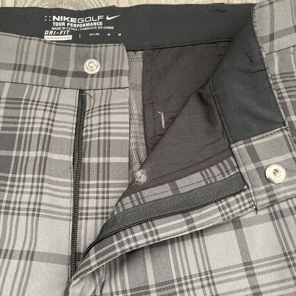 Nike Golf Pants Mens 32x32 Gray Black Tartan Plaid DriFit Performance Stretc - Picture 3 of 13